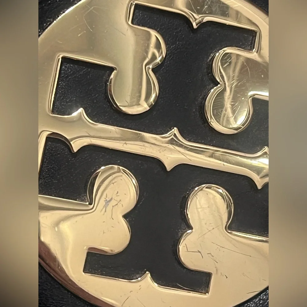 Authentic Tory Burch “Reva” Black Leather Fancy Shoulder Bag - Picture 7 of 10